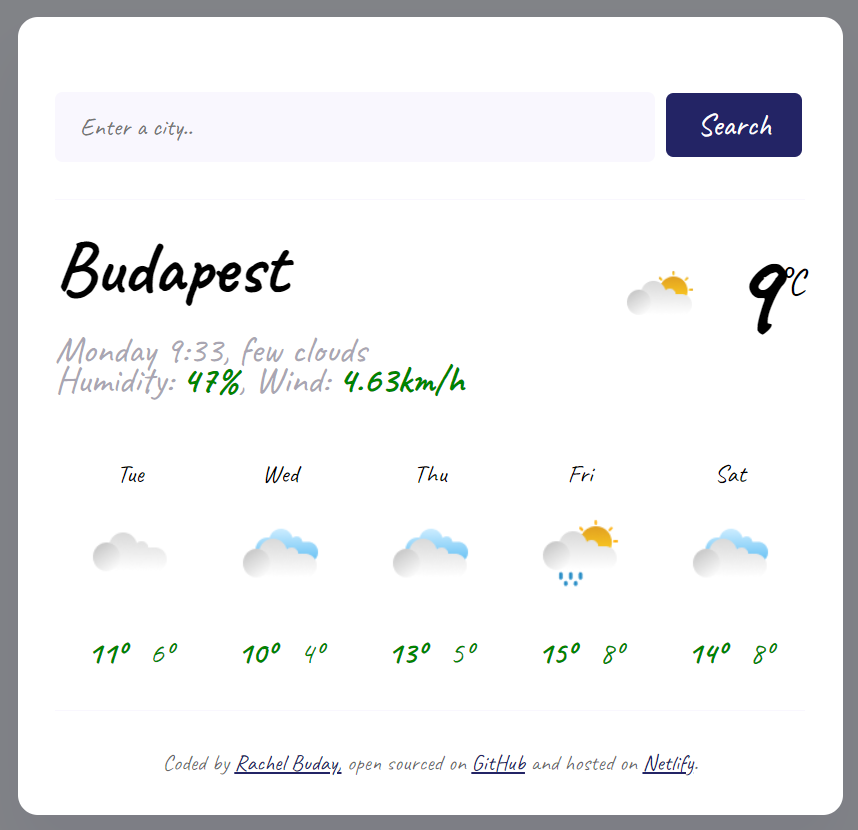 Preview of Rachel Buday's Weather App Project